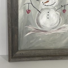 Painting Acrylic On Canvas Original Christmas Snowman Framed 15×19 Holiday Decor