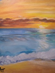 Orginal 9×12 Canvas Paper Painting Beach At Night Home Decor