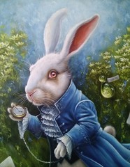 White Rabbit Alice in Wonderland Oil Painting Wall Artwork 15 x 23 in