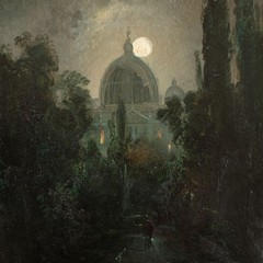 Painting Romantic Rome St. Peter’s Basilica in Moonlight Unknown Oil on Painting Board around 1860