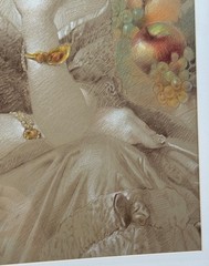 Antique Pastel Victorian Lady Portrait Painting Woman Fruit Roses 19th C English