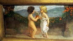 CHILDREN IN GRECIAN GARDEN OIL ON CANVAS OLD FINE PAINTING ELVIRA COLLECTION