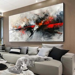Black and Red abstract modern hand painted art oil painting on canvas