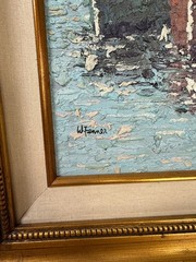 Walter Leslie Fenner Oil Painting Vtg Mid Century Impressionist Boats Harbor