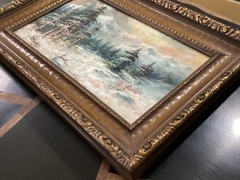 Antique 1900’s WATERCOLOR PAINTING Snowy Mountains Signed Original Frame
