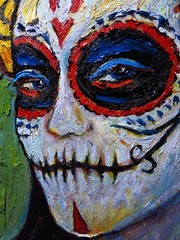 SKULL MASK OIL█PAINTING REALIST ART█VINTAGE ORIGINAL█DAY OF THE DEAD SKELETON NA