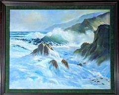 Brilliant Oceanside 28″x 34″ Framed Oil On Canvas Painting Signed „Teofilo…“