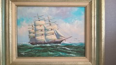 Hoffman Framed Oil Painting On Canvas Frigate Ship Nautical Seascape Fine Art
