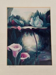 Jane Brian Signed Watercolor Painting Fantasy Floral