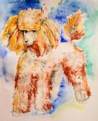 Pink poodle art original watercolor painting,dog art,walldecor,dog lover gift