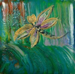 Color Shift abstract dragonfly on Ceramic Tile Magnet Art by Rain Crow