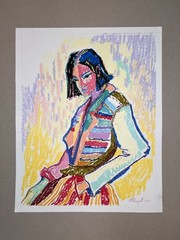 Abstract Original painting oil pastel Women Portrait urban Handmade 15×12”