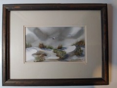 Paul Scarborough „Sand Dunes and Seagulls“ Original Watercolor Painting Framed