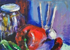 Oil painting Peppers Ukrainian painter canvas Unframed Decor original still life
