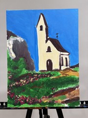 Original Church On A Hill 12×16 Canvas Abstract Landscape Vibrant Nature Art