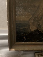 Vintage MCM Pinkie Painting Lawrence Worn Wood Framed Textured Print 26×23