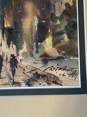 Gdańsk Crane Polish River SCENE Watercolor VNTG Professionally Framed Painting