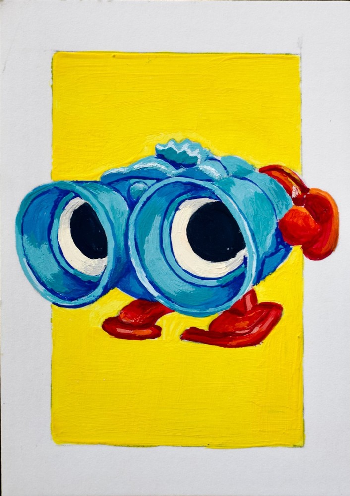 ACEO Original Tradeable Art Card Lenny Binocular Toy Painting