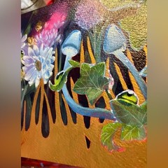 ORIGINAL Mushrooms Painting art Gold accent Fantasy Whimsical Surreal Artwork