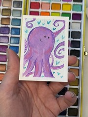 ACEO Original Watercolor 2.5×3.5in / Under the Sea – Cute Octopus / Mini Art