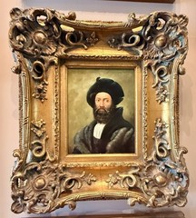Oil Painting On Board PORTRAIT WEALTHY RENAISSANCE MAN Ornate Gold Frame 17 X 19