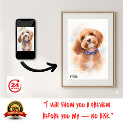 custom dog painting, Custom Watercolor Portraits Using Pet Photo 8×10