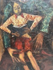 BERNARD CHAET 1940S EARLY LISTED BOSTON MODERNIST PORTRAIT ANTIQUE OIL PAINTING