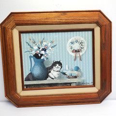 Framed Hamilton Cat & Duck Decoy Oil Painting Folk Country, Cabin Farm House