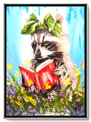 Reading Raccoon Painting 12×16 Original Woodland Animal Art by M Isaksen