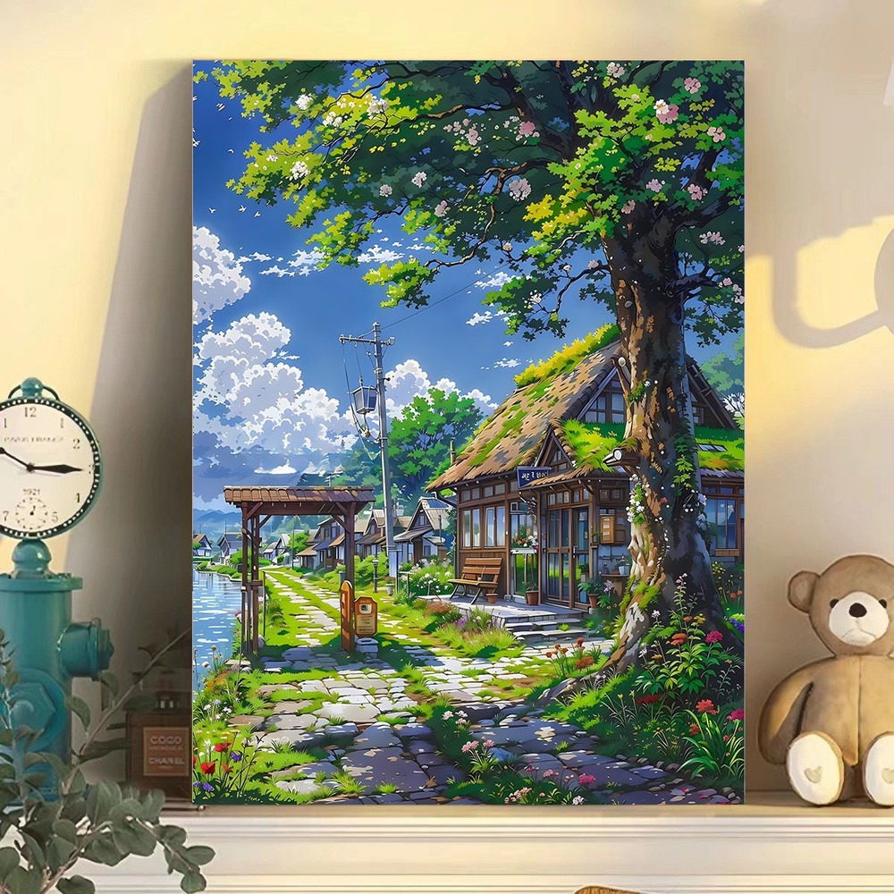 Peaceful forest digital art style for relaxing prints