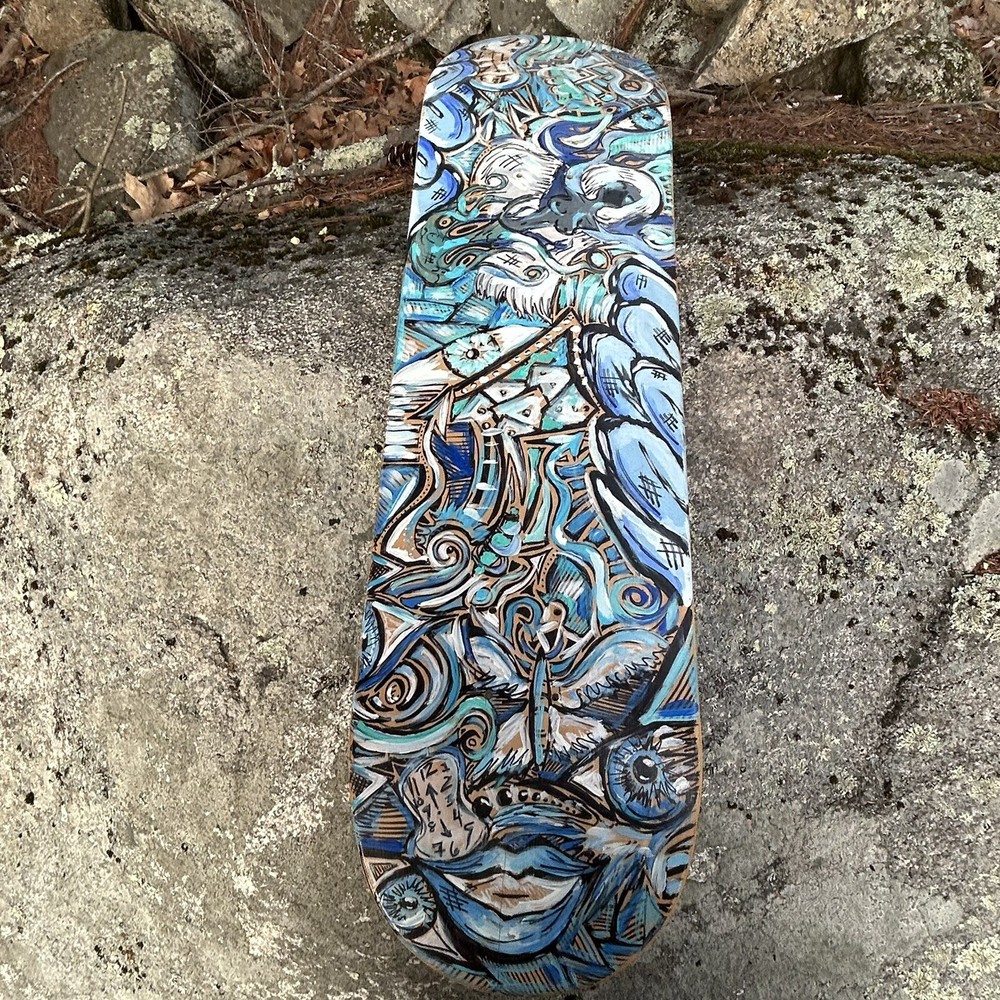 Trippy Maine Artist Mandy Cyr Painting On Skateboard Deck Art Outsider Art