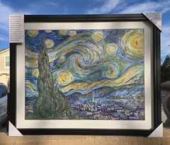 NEW Silver Glitter Hand-painted Oil-Acrylic Painting Van Gogh Starry Night Art