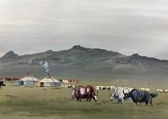 Gouache View Presumed Of The Zorgol Mountain Mongol Camp Near The Yak
