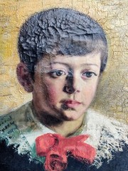 PORTRAIT OF A BOY WITH LACE COLLAR, beautiful original antique oil, dated 1887.