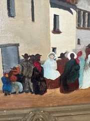 19th Century French Village Painting 21 X 25