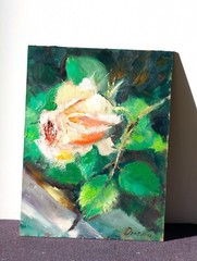 Blooming Pink Rose Flower Still Life home decor oil painting 7 x 10 in