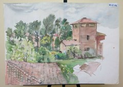67X47 Cm Painting Vintage Watercolor Landscape View Of The Village P32