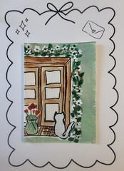 ACEO ATC Original Acrylic Painting – 2.5 x 3.5” CAT FLOWER by Afterhoursleyan
