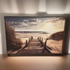 Beach Boardwalk Framed Canvas Wall Decor Original Hand Crafted Painting 38X26.5”