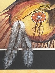 Vintage 1979 SIGNED K Loud Native American Warrior with Eagle FRAMED yellow gray
