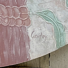 Pelicans on Piers Oval Canvas 44 x 32 Mauve Green Pink 1990’s Signed Gentry