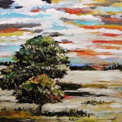 Original EVENING Landscape Acrylics Painting Impressionism