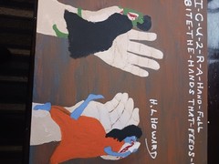 VERY DIFFFERENT ABSTRACT & SURREAL PAINTING 12X16 TITLED (A HAND FULL) SIGNED