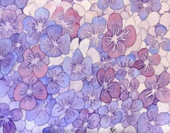 PAINTING WATERCOLOR 11X14 & MAT 16X20 FLOWER HYDRANGEA PURPLE BLUE ORIGINAL ART