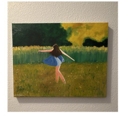 Contemporary Acrylic Painting Woman Dancing in Nature Landscape Art Canvas