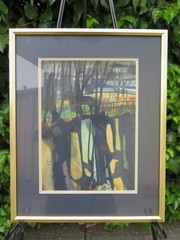 Signed Framed Joan Gunther Modernist Expressionist Watercolor 12-1/8″ W x 15″ T