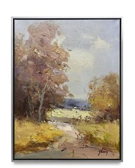 Hungryartist -Original Oil Painting of Autumn Landscape on Canvas 12×16 Framed