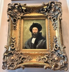 Oil Painting On Board PORTRAIT WEALTHY RENAISSANCE MAN Ornate Gold Frame 17 X 19