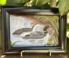 Miniature Original Framed Loon On Pond Painting Signed Deborah ‘77