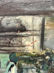 MID CENTURY PAINTING LARGE SURREAL CITY CITYSCAPE ROOF TOPS REGIONALISM URBAN